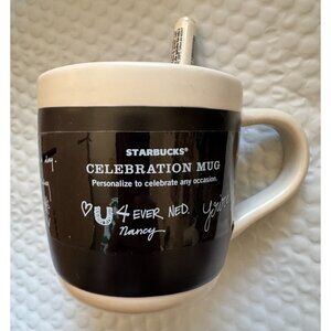 STARBUCKS 2009 Celebration Black White Chalkboard Coffee Mug Cup 18 fl oz NEW